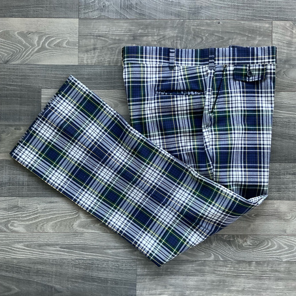 38x30 VTG 1970s Anderson Little Slacks Pants Men’s Green Blue White Yellow Plaid
